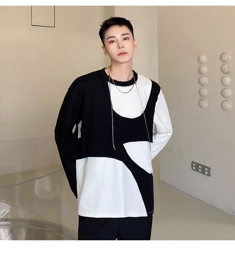 Personalized Stitching Fake Two Round Neck Men's Sweater