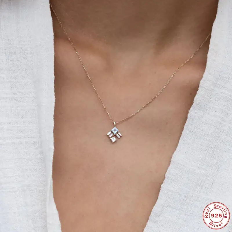 Sterling Silver Pendant Necklace with Cubic Zirconia Stones