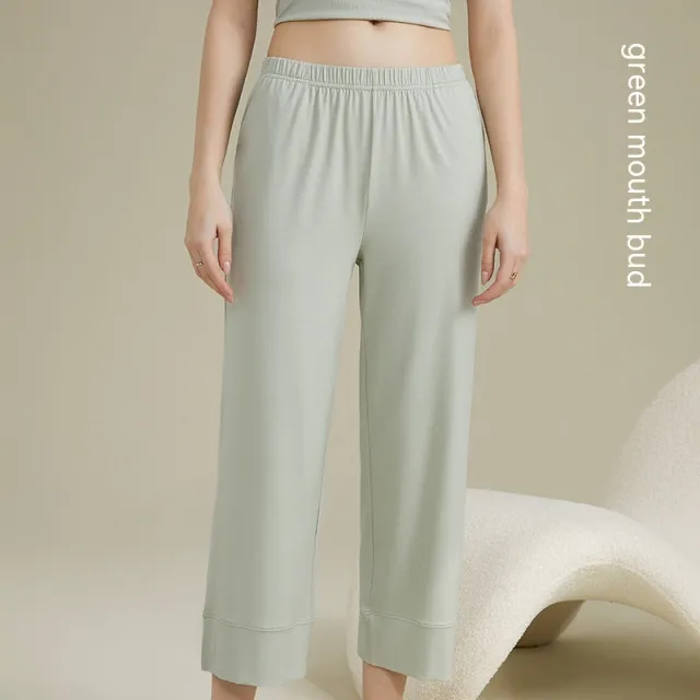 Women's Acetate Youke Silk Straight leg Pants Outer Wear Cool Ankle length Pants Leisure Pajamas Trousers Budding Green - Shop at LoveMi