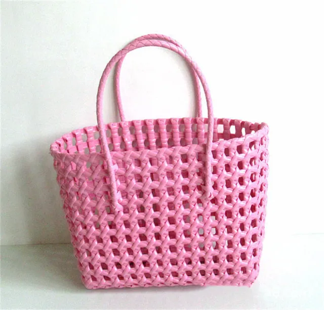 Women's Openwork Woven Tote Basket Bag Pink - Shop at LoveMi