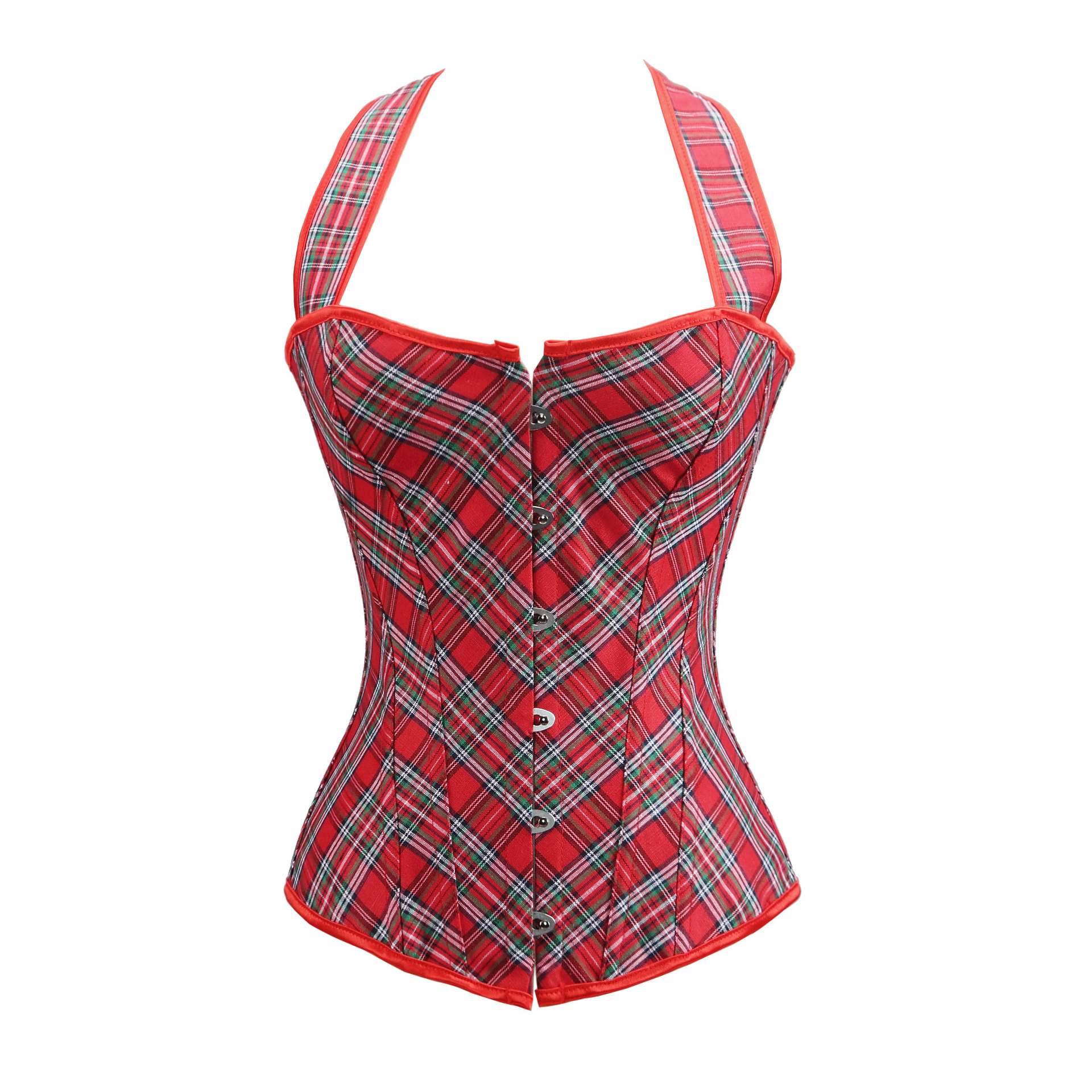 Simple Red Plaid Corset Top, Abdomen Shaping
