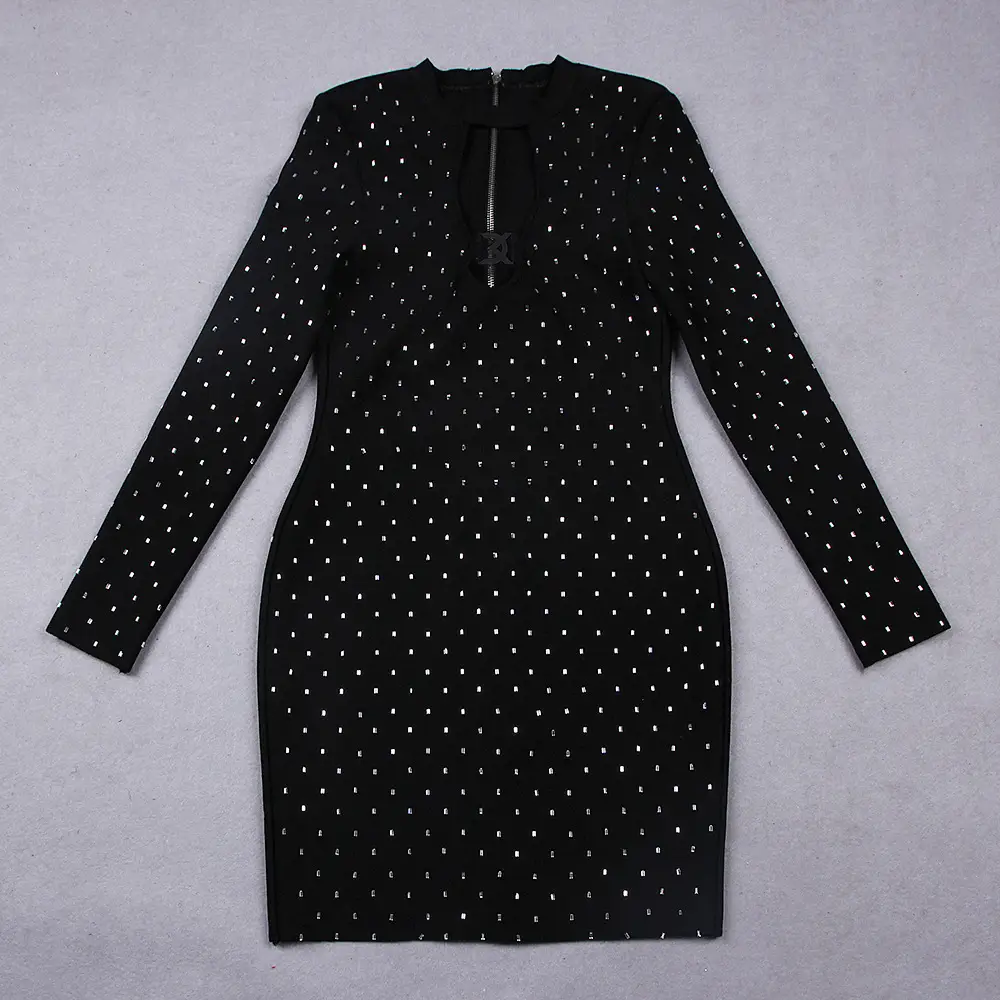 European And American Hot Drill Long Sleeved Dress