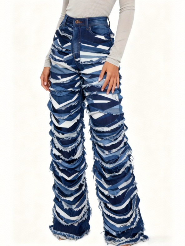 Hustler Stretch Shredded Straight Leg Jeans - Dark Wash