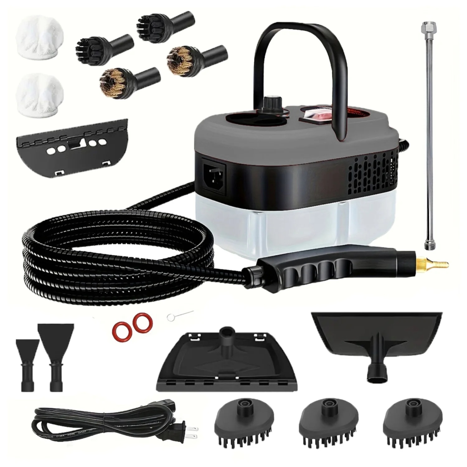2500W Handheld Steam Cleaner With 12 Attachments, 1.2L Tank For Home, Car, Kitchen, Bathroom & Tile Grout, Gray