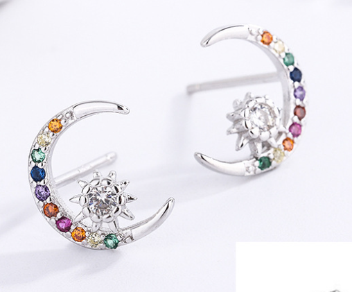 Fashion Creative Star Moon Earrings Rainbow