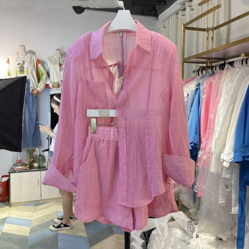 Large Women's New Sunscreen Shirt Loose And Slim - Pink Set