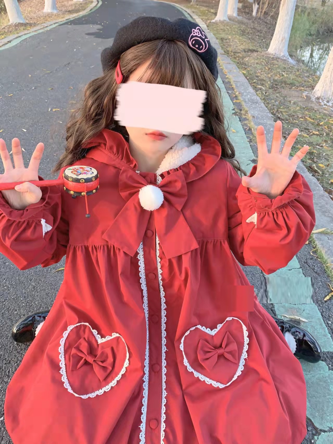 Hooded All match Fleece Thickened Bud Skirt Coat Cotton Coat Red - Shop at LoveMi