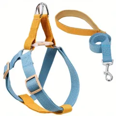 Dog Harness And Leash No Pull Nylon Pet Leashes For Small Dogs French Bulldog Chihuahua Lead Leash And Collar Set For Yorkies - L Blue - View 1