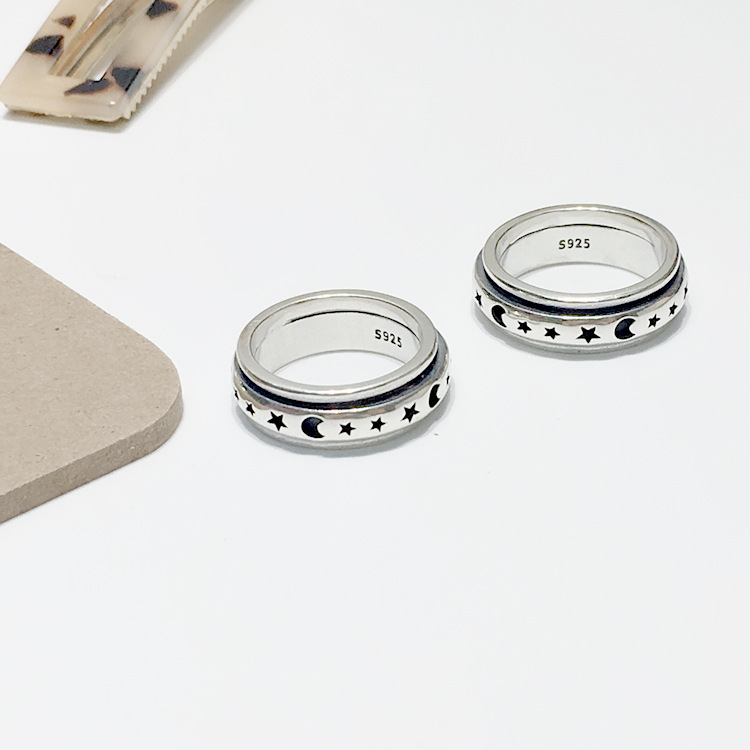 Sterling Silver Rotating Xingyue Vintage Thai Silver Ring Personalized Couple