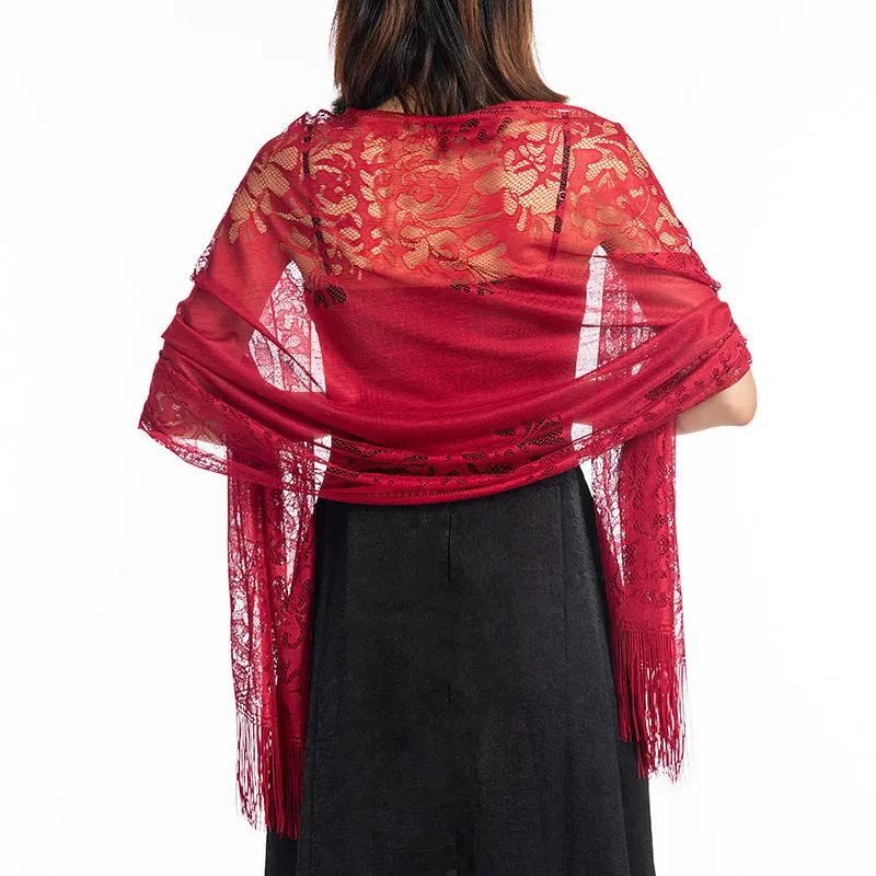Lace Shawl Bridesmaid Evening Dress Cheongsam Shawl - Wine