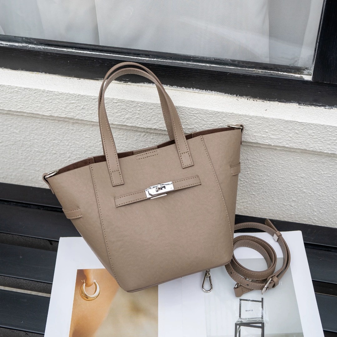 Custom Cross-Border Top-Grain Vegetable-Tanned Leather Basket Bag, Large-Capacity Commuter Elegant Women's Genuine Leather Handbag 4
