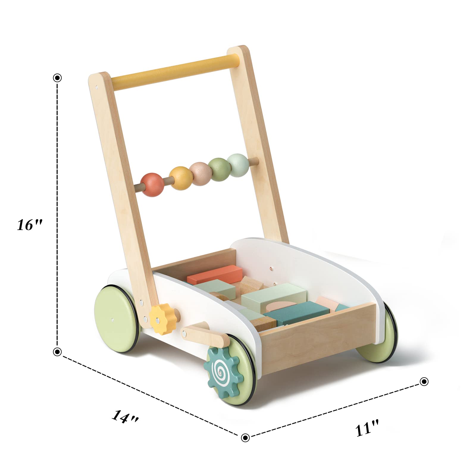 ROBOTIME Wooden Baby Push Walker, ACTIVITY WALKER, Infant Multi-Activity Learning Walker