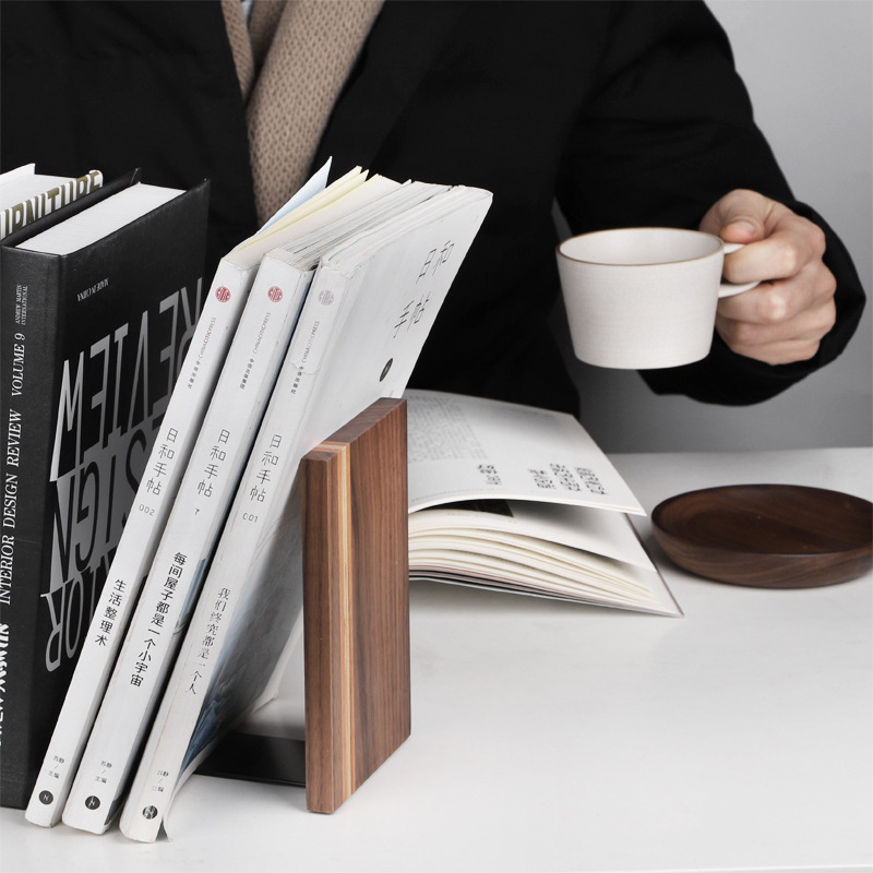 Black walnut student bookends rely on wooden