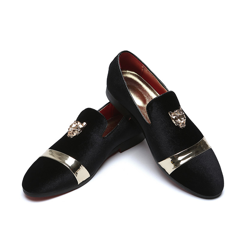 Title 7, Nubuck leather loafers with golden tiger head b...