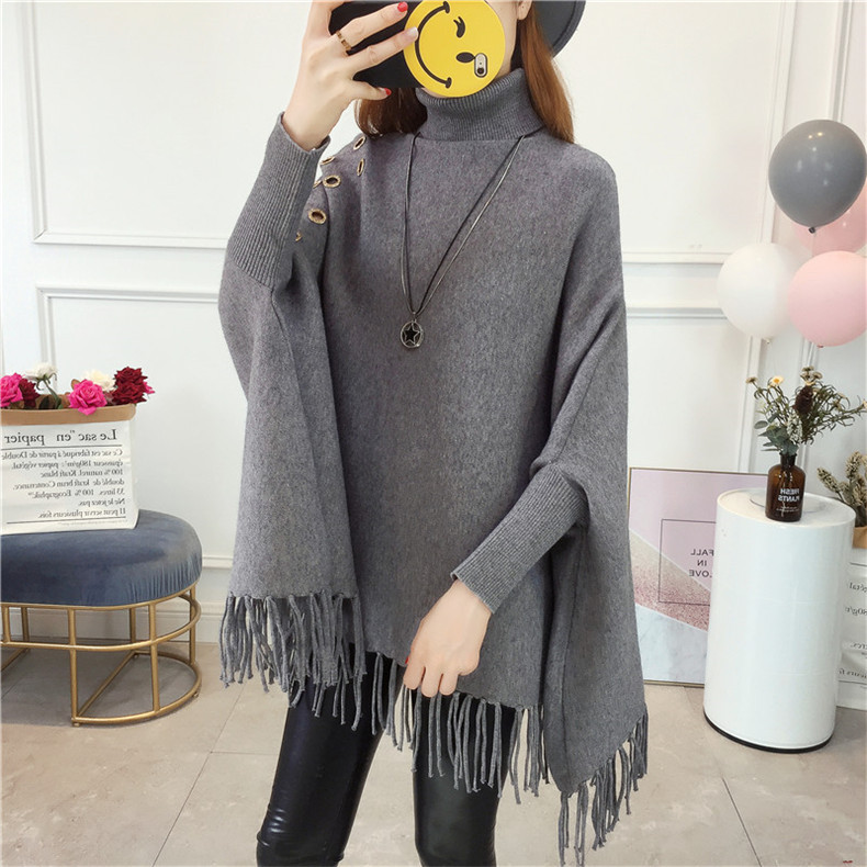 Women's Loose Bat Knit Sweater With Tassels