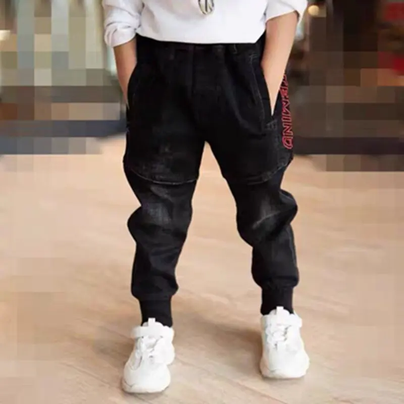 Kids Black Jeans Single Pants Spring and Autumn Boys