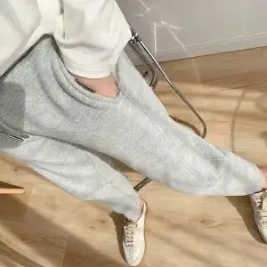 Large Size Women's 300 Jin Plus Fleece Thickened Bundle Feet Haren Pants Grey - Shop at LoveMi