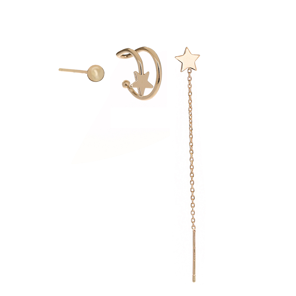 European And N Ear Clip Set, Metal Personality Design Star Earrings Simple Fashion Earrings Female