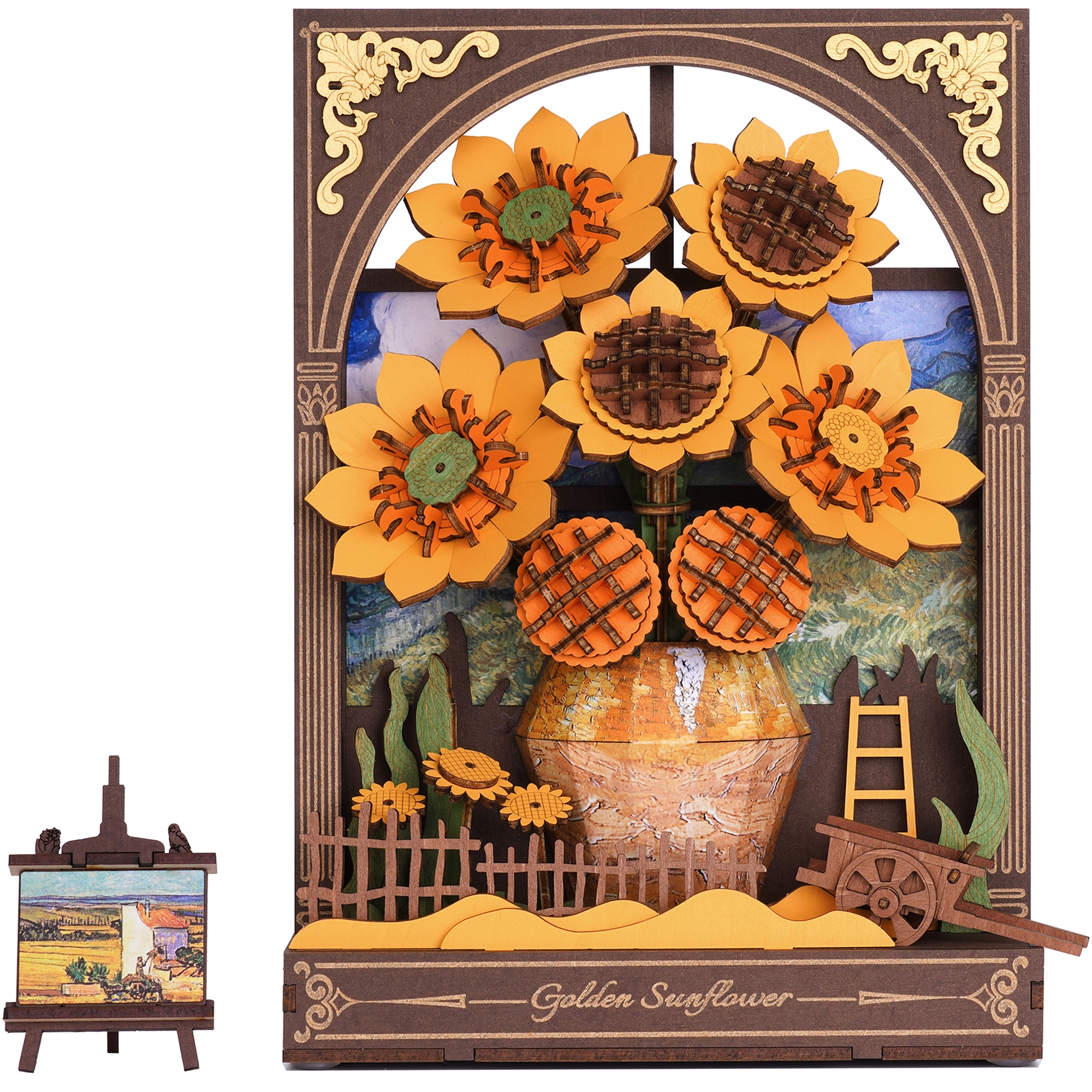 ROWOOD 3D Wooden Flower Puzzle - Flower Model With LED Lights,Desktop And Wall Display,Decorative Holiday And Birthday Gift, Artistic Flower DIY Kit For Adults And Teens