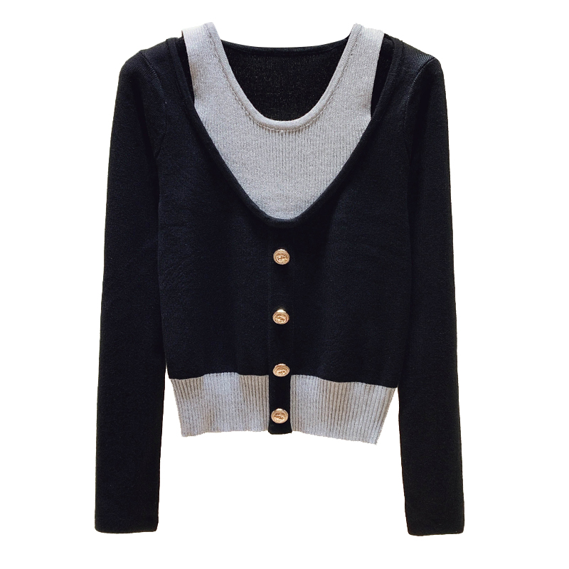 Title 5, Vintage stitching fake two short knit sweaters