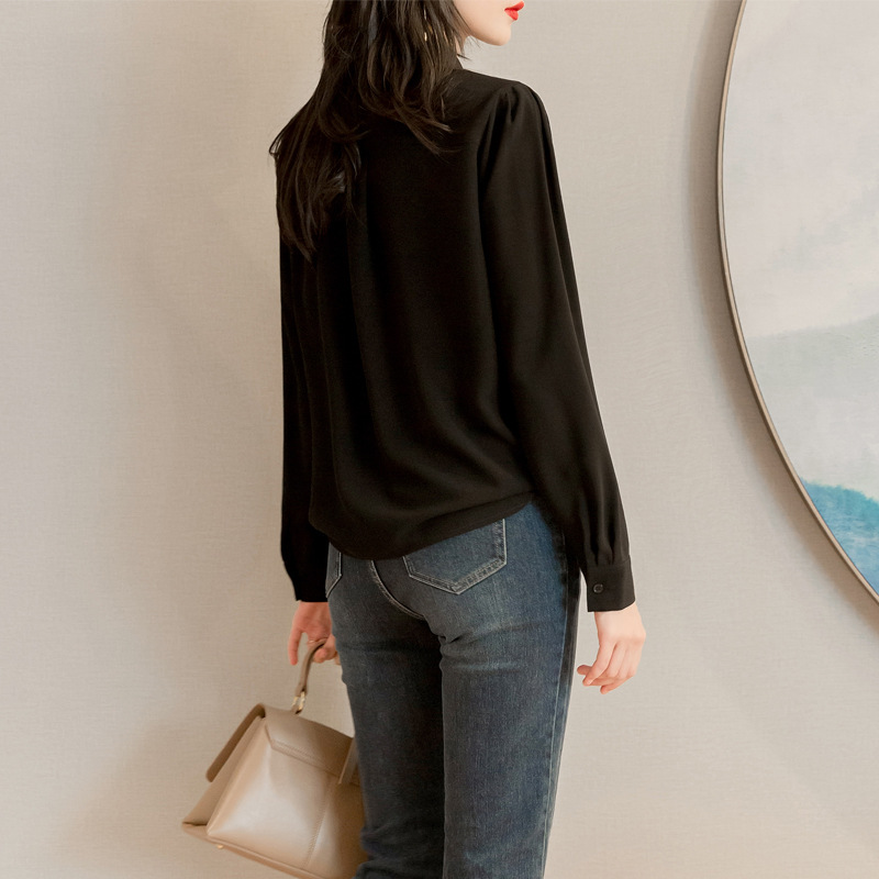 Title 6, Long Sleeve Black Chiffon Top Ladies Blouse