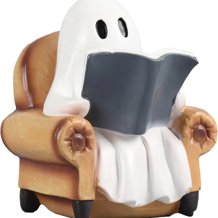 Ghost Reading Book Figurine, Cute Halloween Decor
