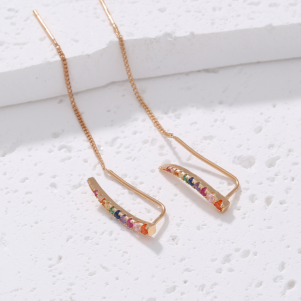 Cross Border New Romantic Creative Color Zircon Earline Japanese And Korean Super Fairy Temperament Simple Long Earrings Tassel Earrings Female