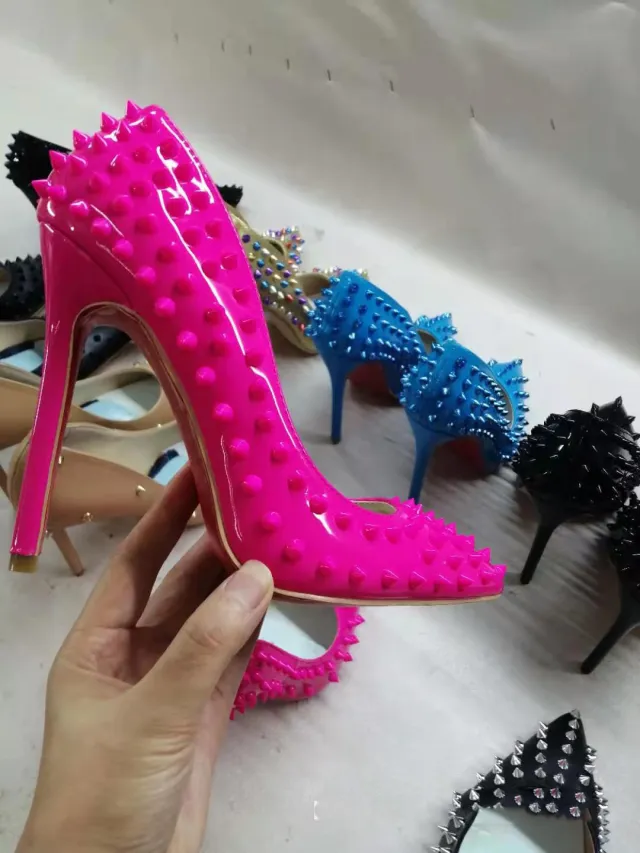 Fashion Women's Rivet Pointed Toe High Heels Red - Shop at LoveMi