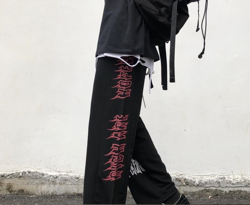 Title 4, Japanese Dark Black Graffiti Straight Wide Leg ...