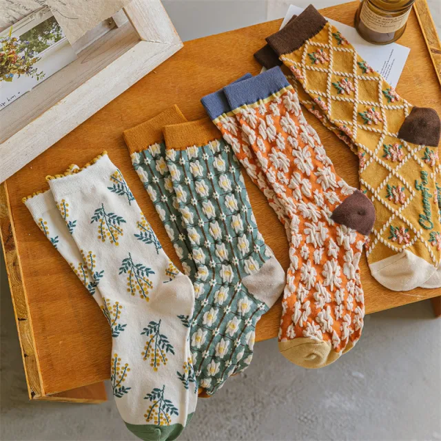 Three dimensional Embossed Japanese Korean Version Of The Long Pile Of Socks Set - Shop at LoveMi