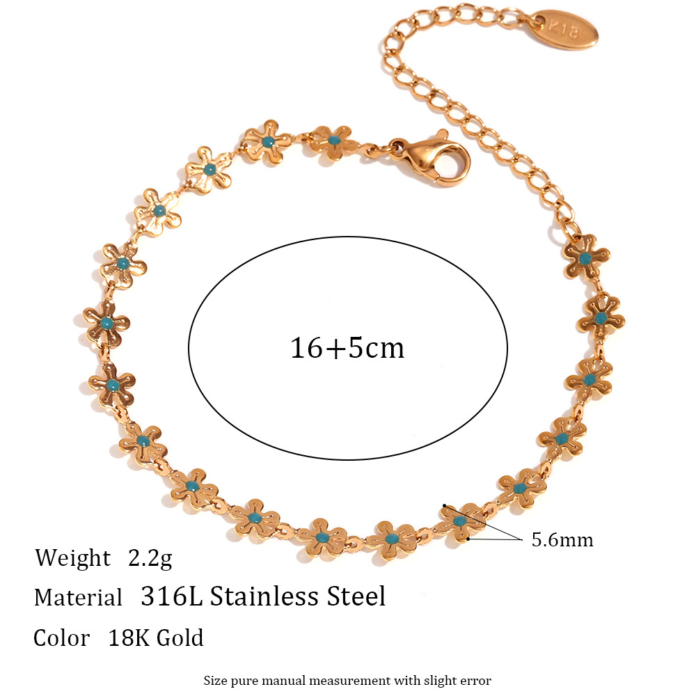 18K Blue Drip Oil Plated Small Flower Handmade Chain Necklace For Women