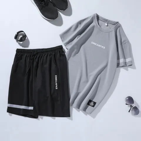 Sports Suit Men's Running Gym Short-sleeved T-shirt Sportswear Two-piece