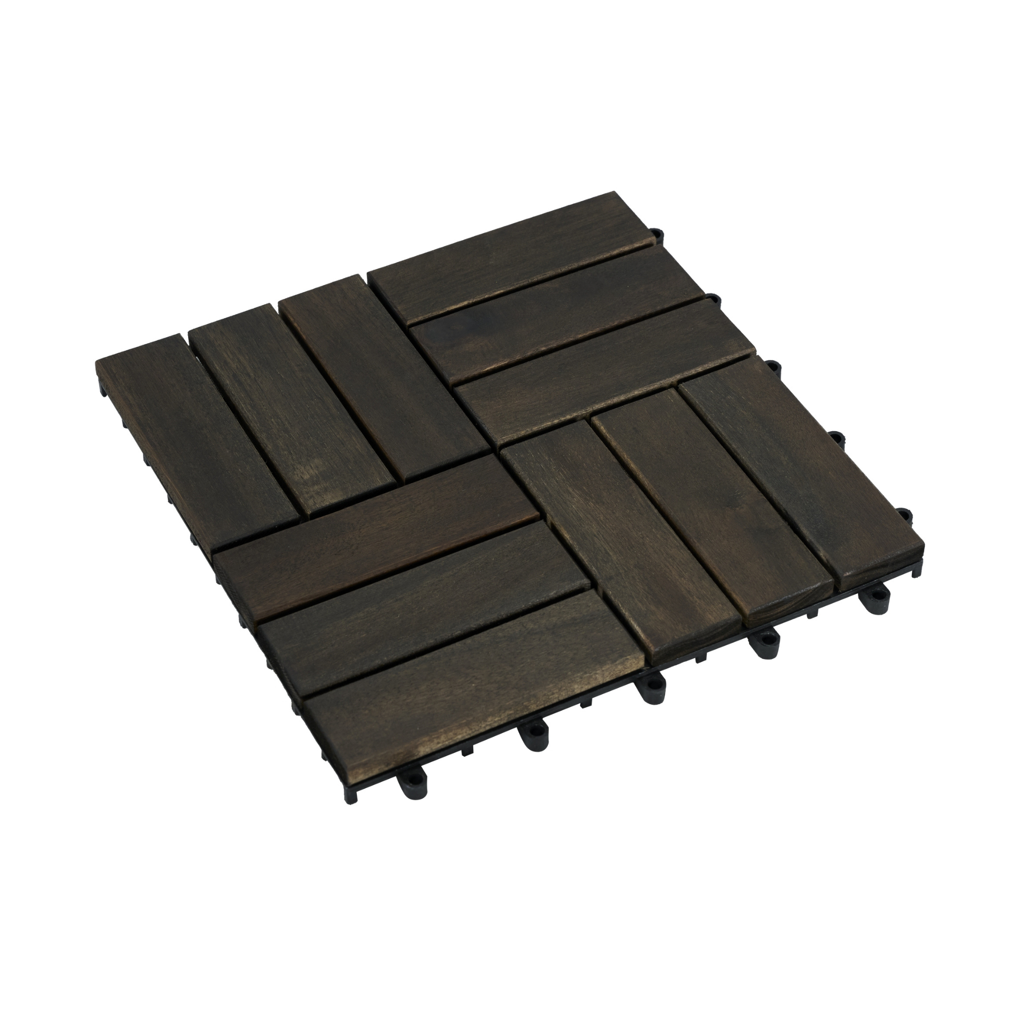 Acacia Wood Interlocking Deck Tiles Checker Pattern, 30 PCS 12inch X 12inch Dark Brown Square Acacia Hardwood Outdoor Flooring For Patio, Bancony, Pool Side