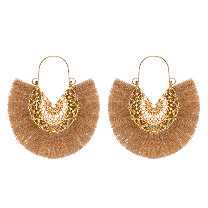 Tassel Earrings Retro Exaggerated Fan ShapeLace Pattern
