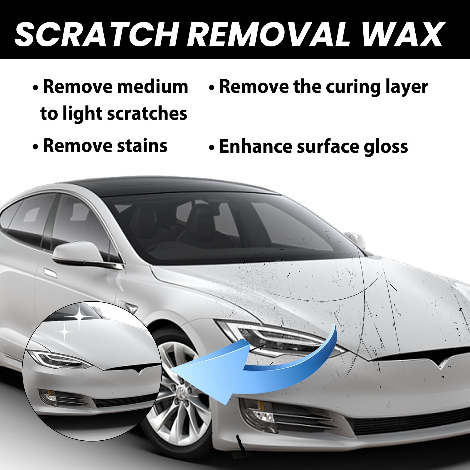 Car Scratch Repair Wax, Auto Paint Scratch Remover With Sponge & Towel, Restores Faded Car Paint, Removes Oxidation Stains Water Marks 5