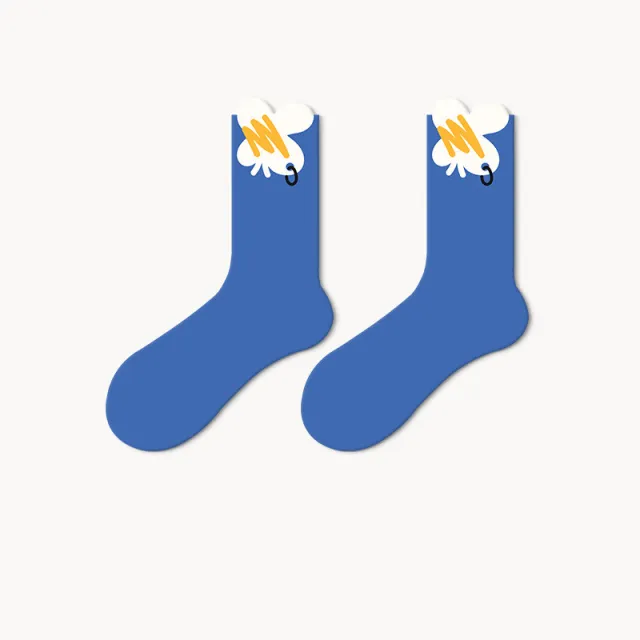Japanese Lovely Flower Breathable Tube Socks Blue - Shop at LoveMi