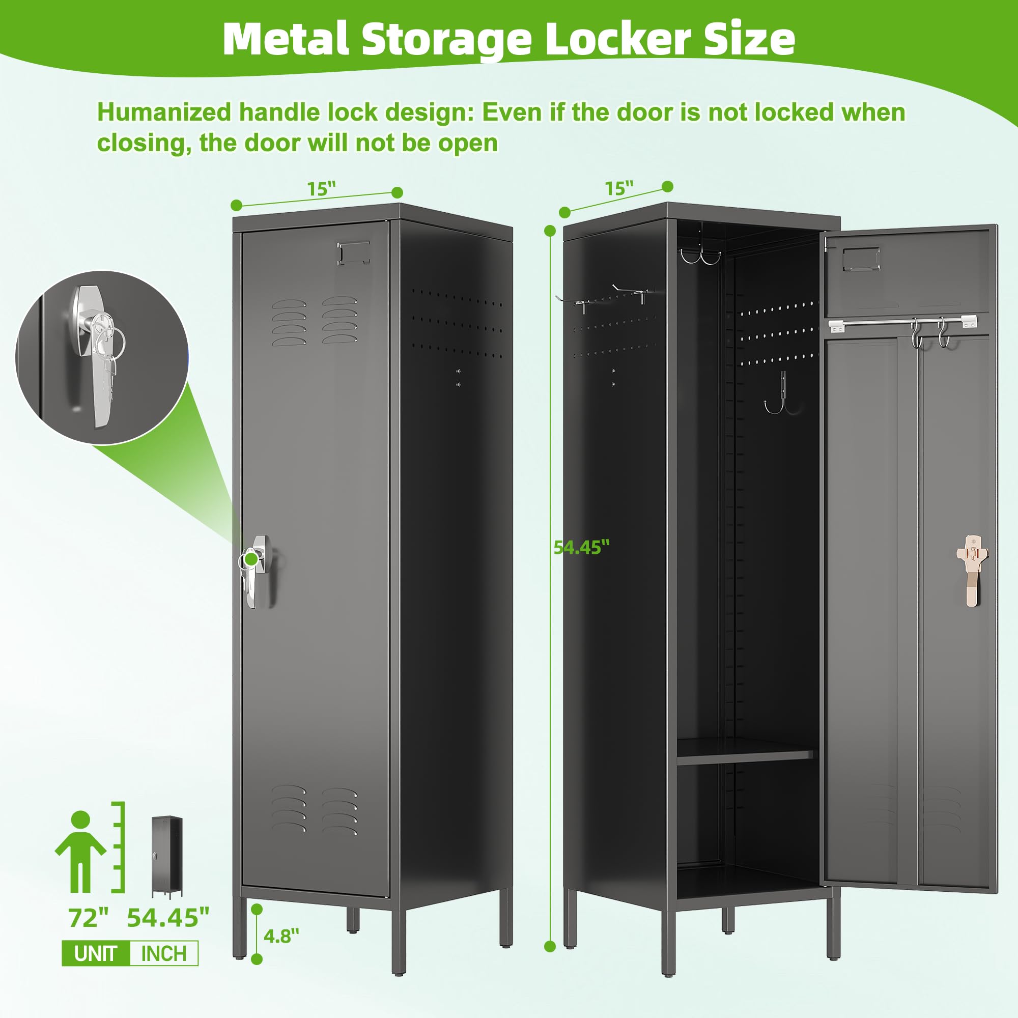 SUPEER 1 Door Metal Storage Lockers With Handle And Hanging Rod,Metal Locker For Employees With Pegboard And Hooks For Home,Office,Gym, School,Assembly Required,Black — foto 8