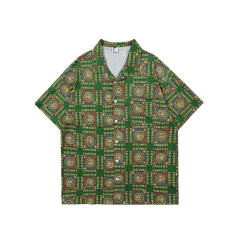 Face Printed Plaid Short-sleeved Shirt Men's Tide Brand - Green - View 1