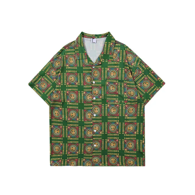 Face Printed Plaid Short sleeved Shirt Men's Tide Brand Green - Shop at LoveMi