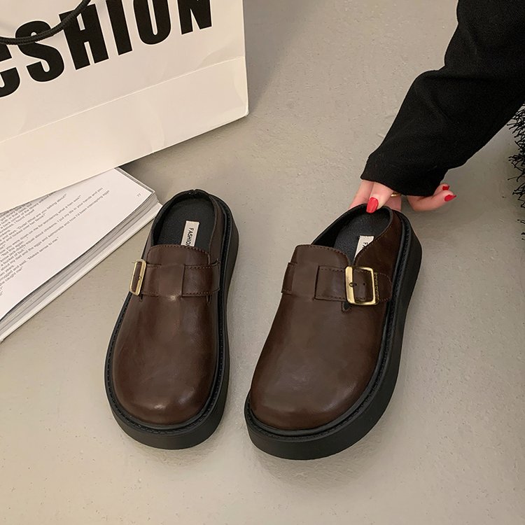Women Platform Birken Slides, Leather Mules, New Spring Slip-On Lazy Closed Toe Slippers product image
