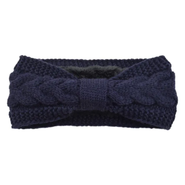 Fleece Knitted Headband Twist Bow Headband Navy Blue - Shop at LoveMi