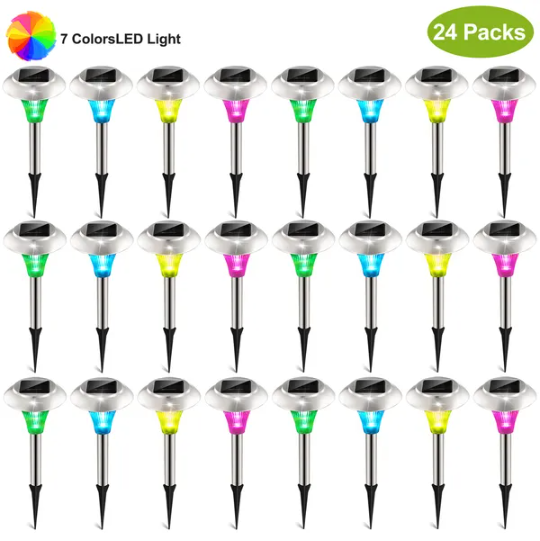 24Packs Solar Garden Lights Outdoor IP44 Waterproof Solar Pathway Lights Color C