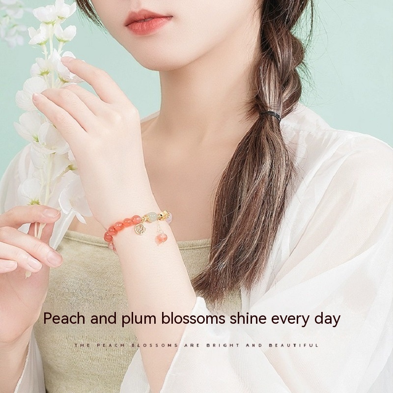 Women's Fashion Sterling Silver Peach Blossom Hetian Jade Bracelet