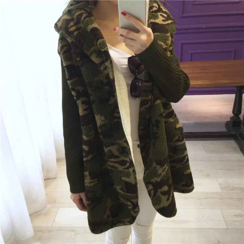 Lambs Wool Plus Size Loose Sweater Cardigan - Camouflage