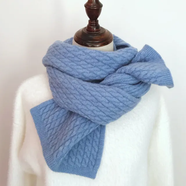 Women's Fashion Versatile Solid Color Warm Neck Shawl Blue - Shop at LoveMi