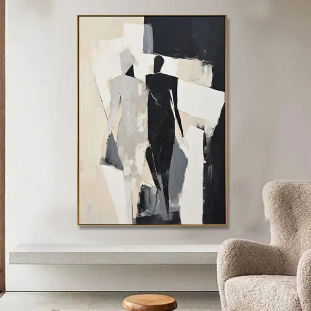 Abstract Decorative Painting Of Black And White Fashionable People Hand Painted Oil Painting Canvas Wall Art For Home Living Room Decor Rolled Fram... Without Inner Frame - Shop at LoveMi