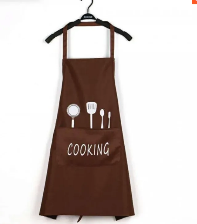 Korean style simple cutlery cotton apron - Coffee Color