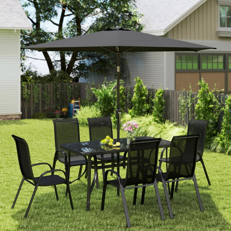 8 Pieces Patio Furniture Set With 9Ft Patio Umbrella, Outdoor Dining Table And Chairs, Black