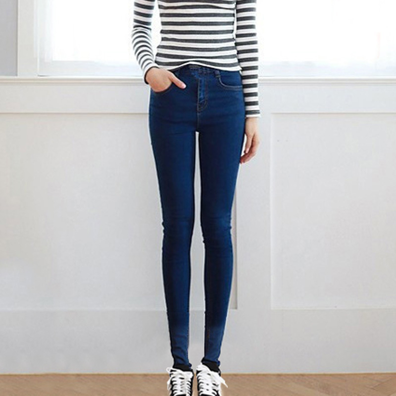 Women's Jeans High Waist Velvet Padded Stretch Dark Blue - Shop at LoveMi