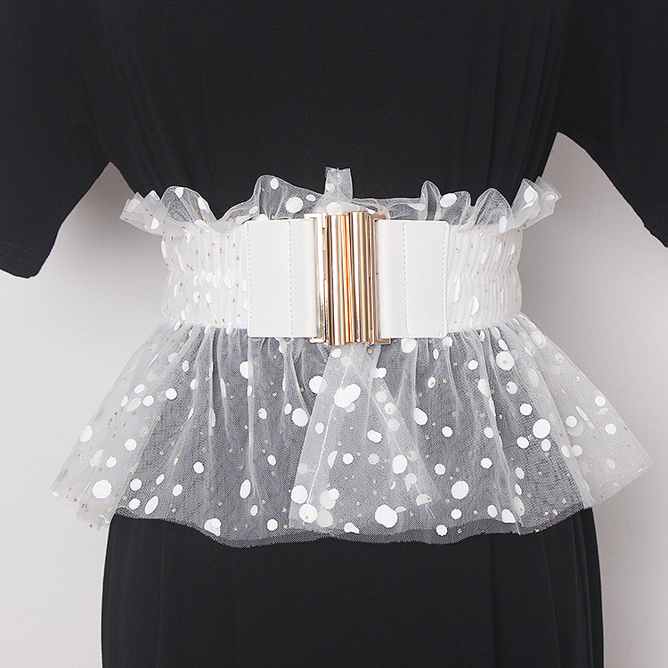 Title 5, Glitter Polka Dot Mesh geplooide elastische tai...